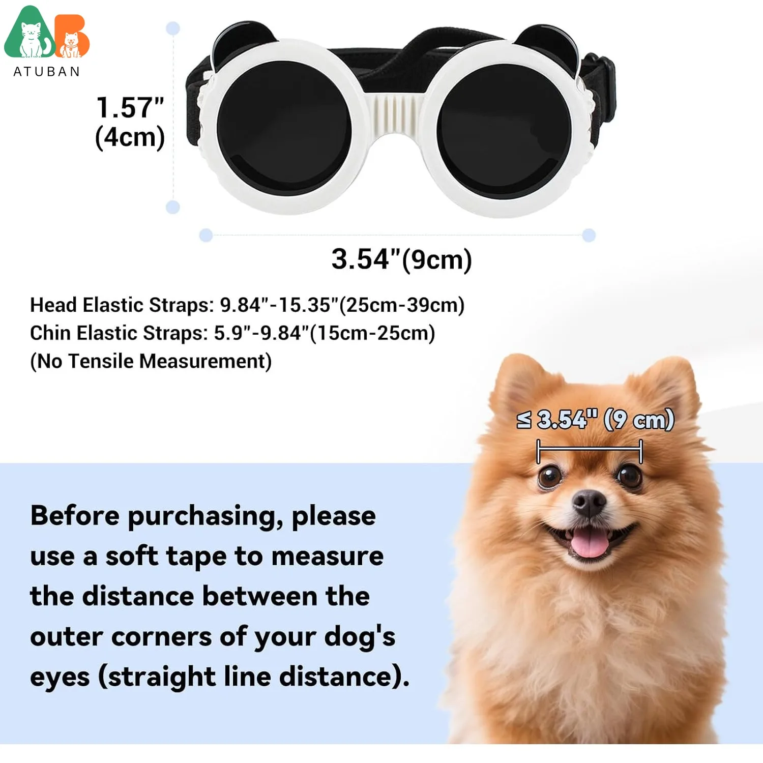 ATUBAN Gafas para perros para raza pequeña Protección UV/viento/polvo Gafas de sol para cachorros ajustables, a prueba de viento, a prueba de polvo, antivaho, transpirables - imagen 4