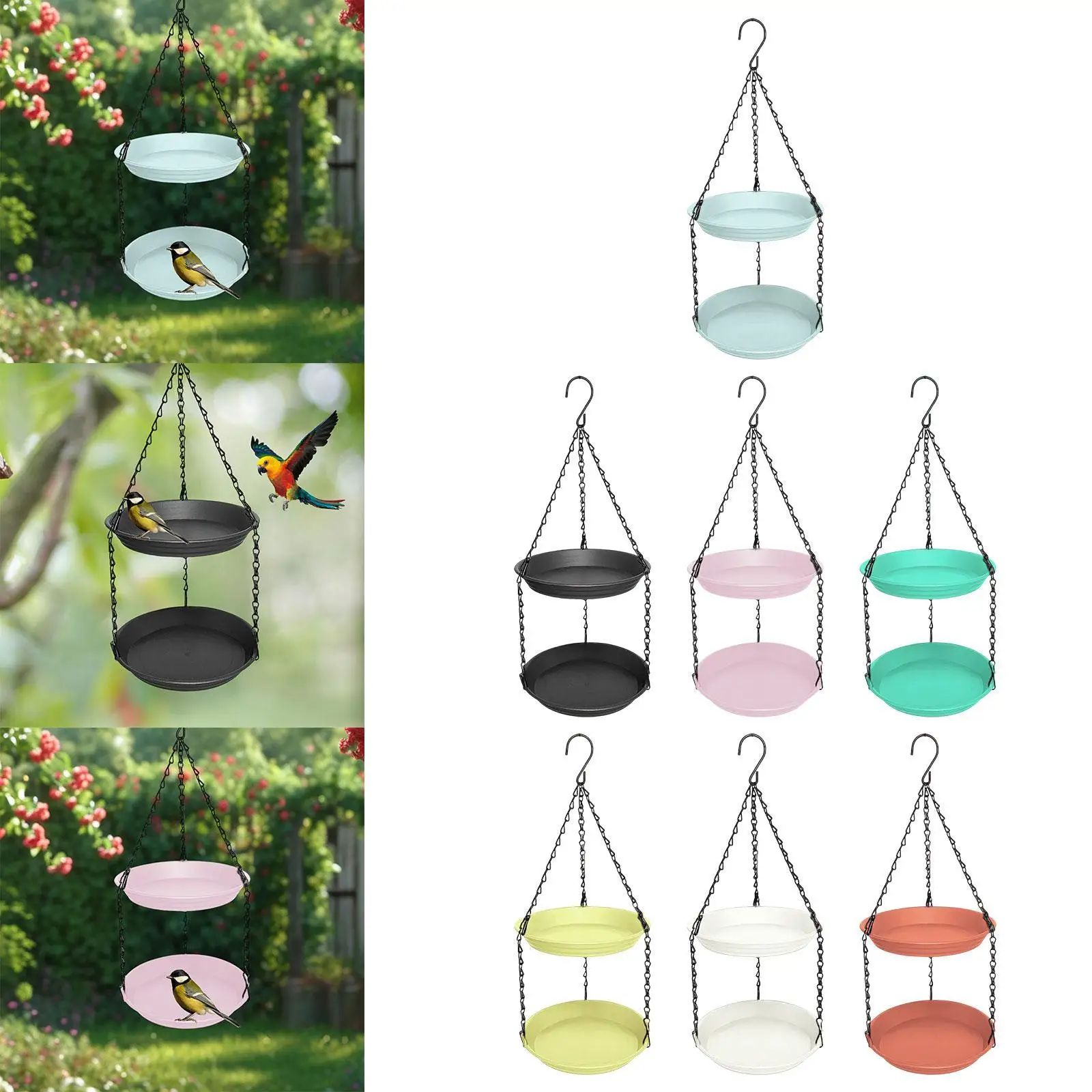 Hanging Bird Feeder Ornament with Double Plate Patio Large Capacity Bird Lovers Garden Garden Yard Decoration Accessories