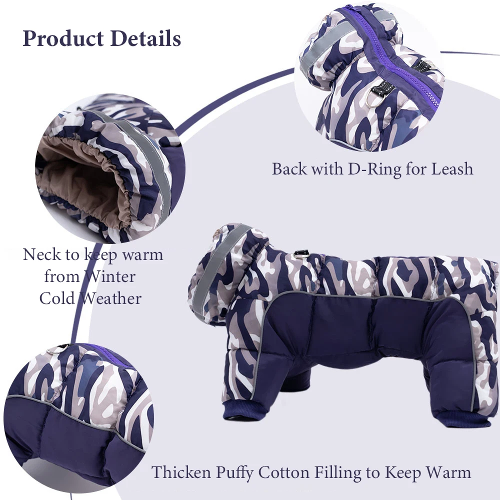 Abrigo de invierno para perros medianos, ropa impermeable para perros hinchados, monos de vientre completamente cerrados para perros masculinos y femeninos, trajes de nieve cálidos para perros - imagen 4