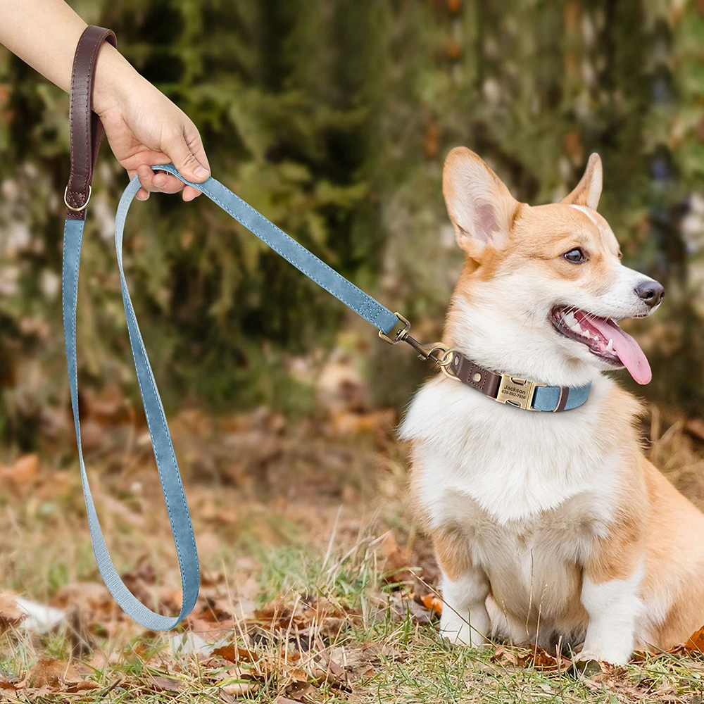 Collar y correa personalizados de cuero PU para perros con placa identificativa - imagen 5