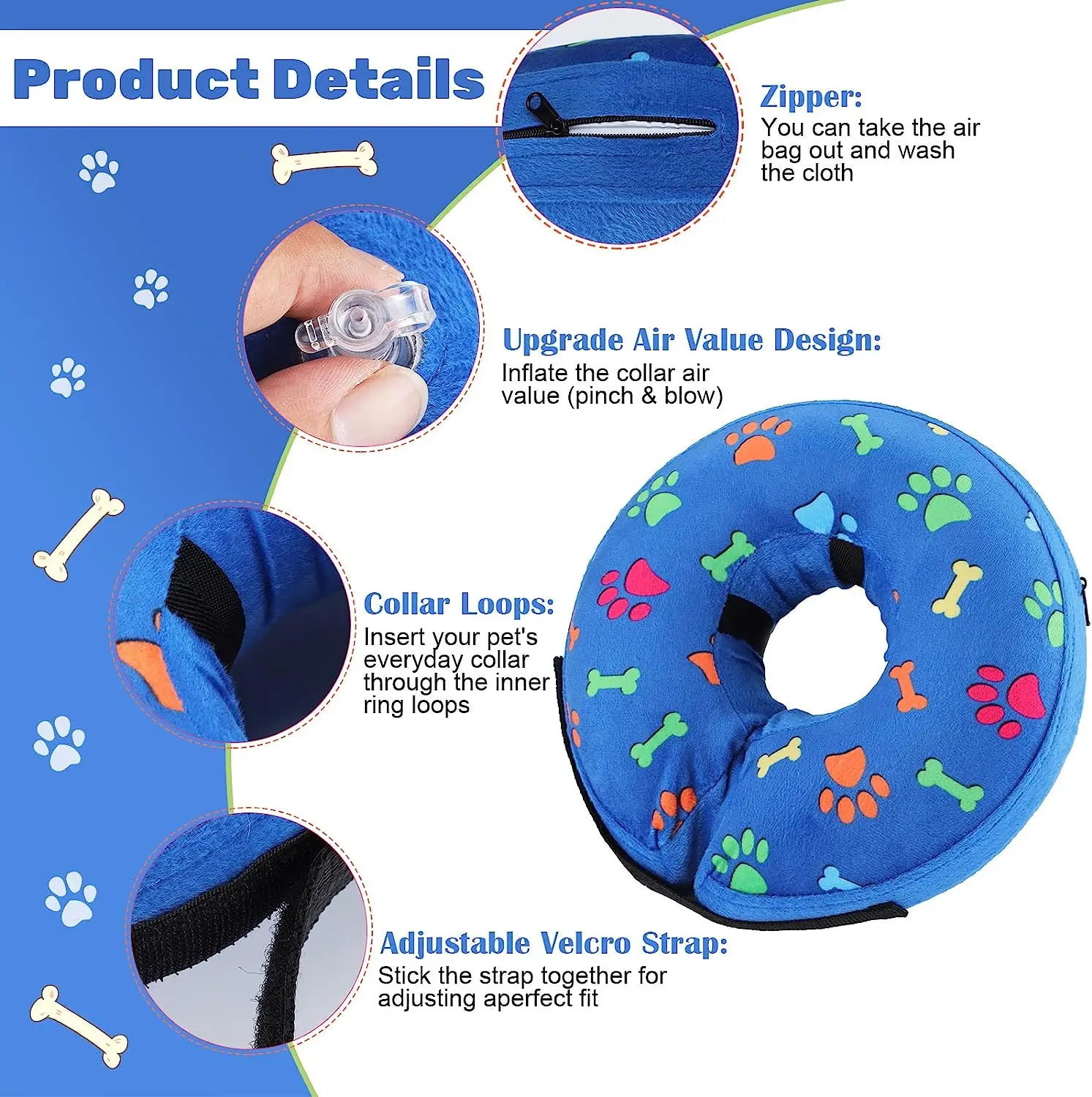 Collar de cono inflable para perro, cono de recuperación lavable ajustable para mascotas después de la cirugía, Collar protector para perros grandes, medianos y pequeños y gatos - imagen 3