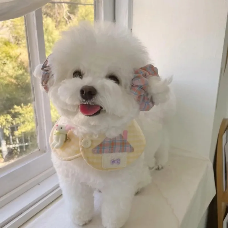Pet a cuadros conejo mascota gato perro bufanda para mascotas babero toalla decoración lindo cachorro capa ropa accesorios para perros pequeños - imagen 3