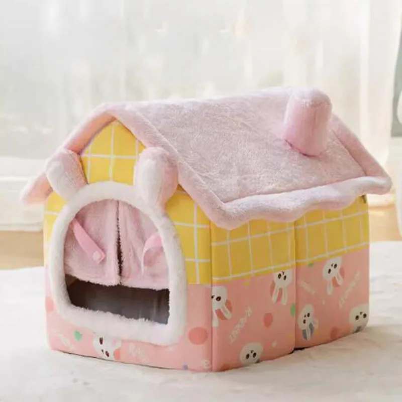 Casa de mascotas de felpa gruesa, completamente cerrada, extraíble y lavable, jaula de algodón para gatos y perros, nido cálido - imagen 2