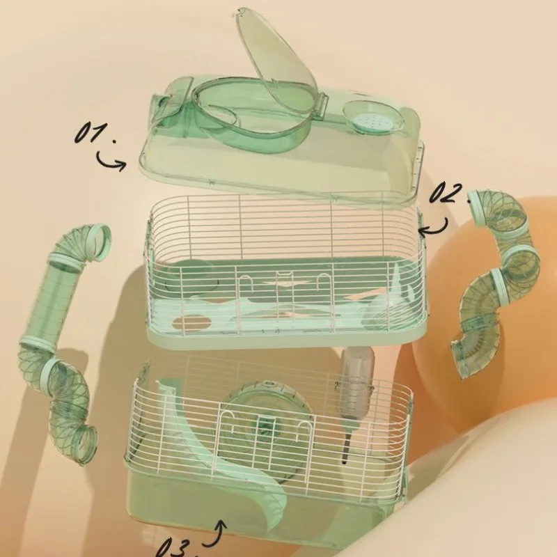 Jaula para hámster de lujo, acrílico transparente, panorámica, 3 capas, hilo dorado, oso, transpirable, impermeable, accesorios especiales para jaula - imagen 5