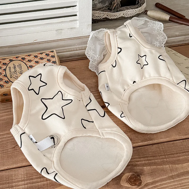 Camiseta de algodón para cachorros y mascotas, ropa elástica antiderramamiento con estampado de estrellas para perros gordos, ropa para perros Schnauzer, ropa de verano y otoño - imagen 4