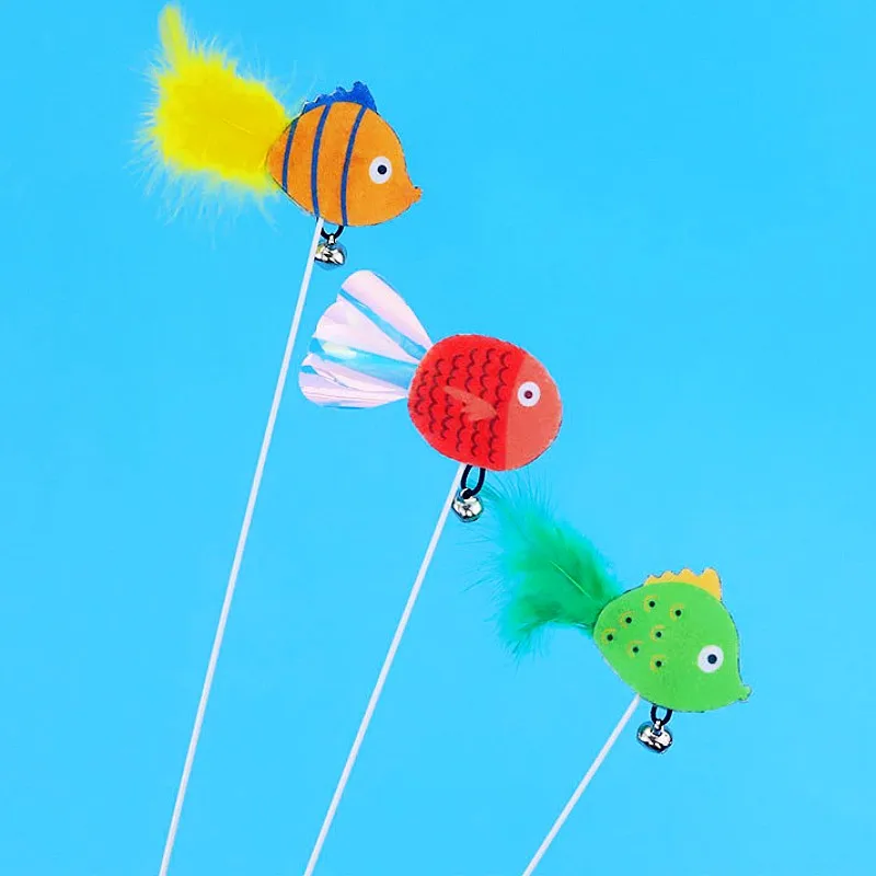 Juguete interactivo de plumas divertido para gatos con resorte y pez - imagen 4