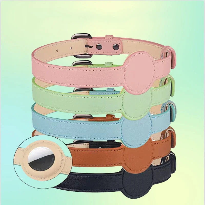Ubicación para Airtag Tracker Collar diseño funda de cuero ajustable para AirTag Collar Airtags para Apple protección Anti-pérdida mascota - imagen 4