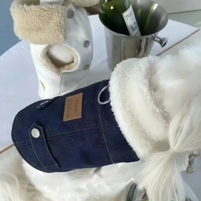 Abrigo cálido de piel de cordero para mascotas, chaqueta gruesa de tracción, abrigo de algodón para cachorros, ropa para mascotas, oso de peluche de cordero, ropa vaquera para perros pequeños - imagen 2