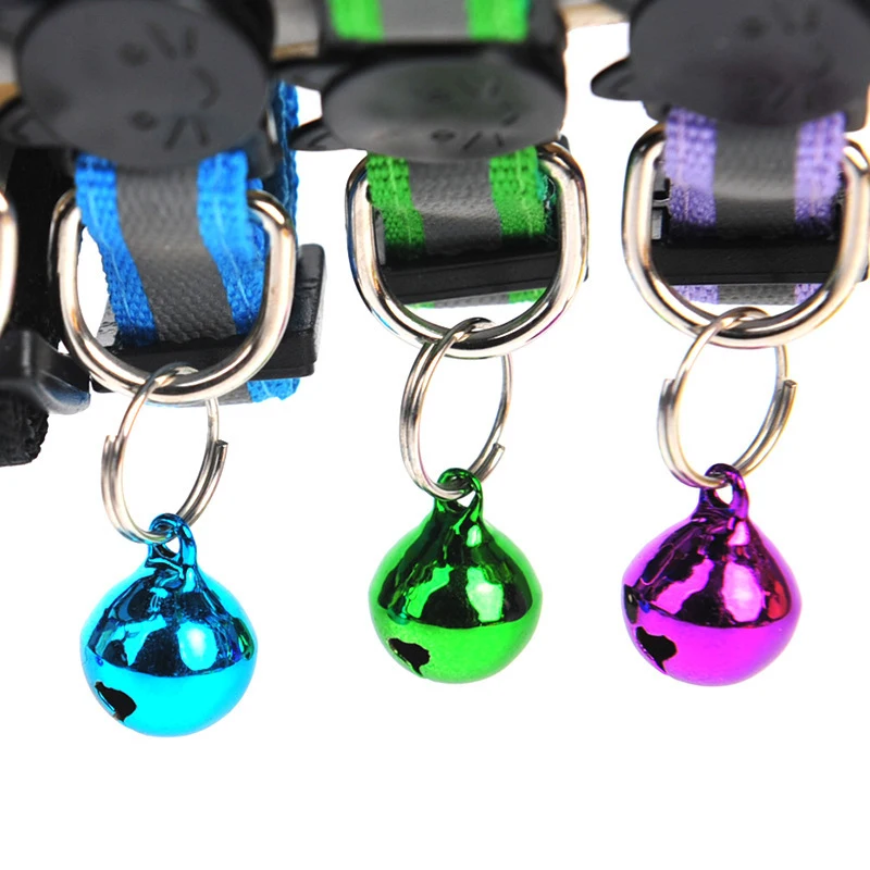 Collar de nailon para mascotas, Collar reflectante de seguridad nocturna para perros y gatos, Collar ajustable para mascotas, cabeza de gato de dibujos animados, correa colorida para mascotas con campana - imagen 3