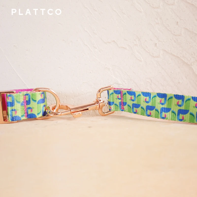 PLATTCO diseño único correa de perro estampado danza patrón de pavo real con hebilla de oro rosa de alta calidad 5 tamaños PDL314RG - imagen 5