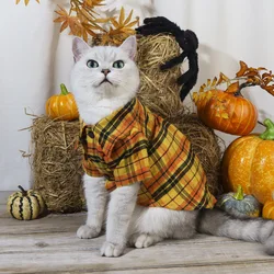 Camisas de Halloween para perros y gatos con patrón a cuadros
