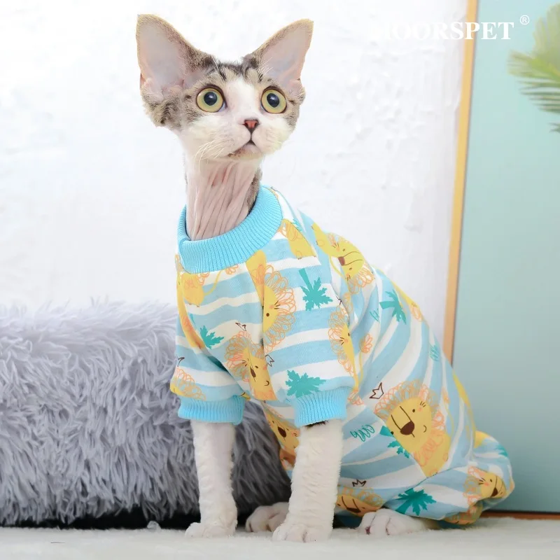 Ropa de primavera para gato, sudaderas con capucha con estampado de dibujos animados, pijama de gato Cooton, esfinge, mono, monos de gato, disfraz de gatito, perros pequeños - imagen 3