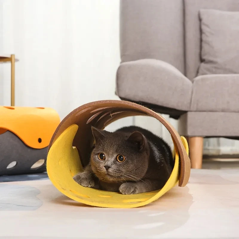 Túnel plegable para gatos y mascotas, túnel de juguete de interior móvil para gatos, hurones, conejo, tubo, divertido, interactivo, cama de fieltro - imagen 5