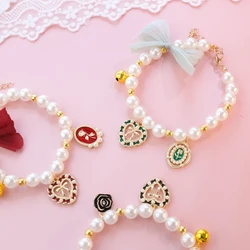Collar de perlas vintage con campana para gatos y perros