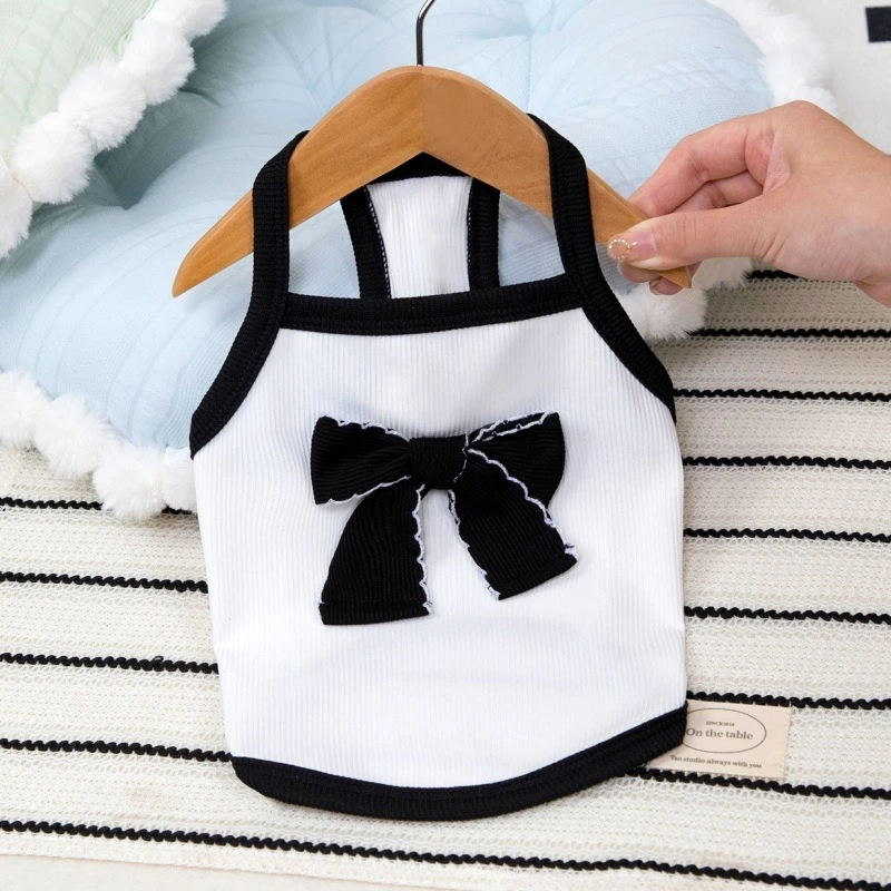 Pajarita gigante de algodón para perros, ropa para uso diario, chaleco liso de verano para gatos, ropa ligera para cachorros pequeños de Bulldog Francés - imagen 4