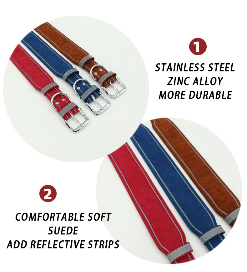 Collar de ante personalizado para perros medianos y grandes, collares acolchados de identificación de mascotas, estampado gratis, nombre, Bulldog - imagen 4