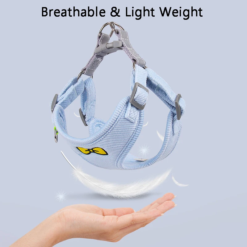 Juego de arnés y correa de pana para perros pequeños y medianos, chaleco transpirable para cachorros y gatos, correa para caminar para Chihuahua - imagen 3