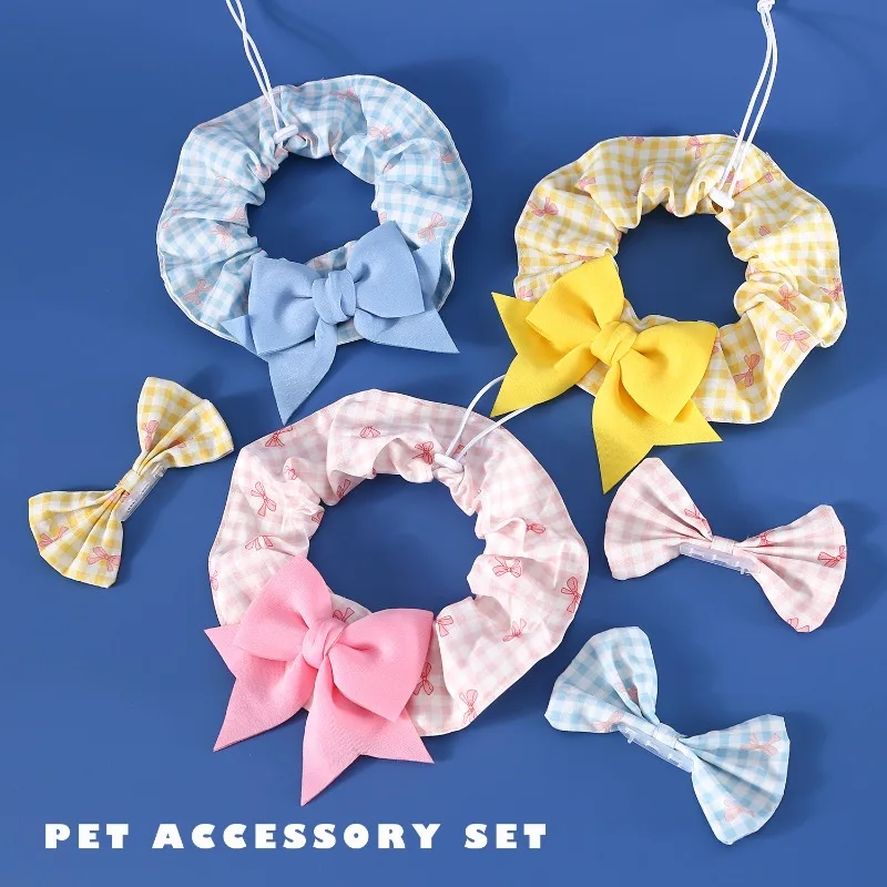 Collares bonitos a cuadros con lazo Plai para perros y gatos, bonitos perros pequeños y medianos que pueden ajustar sus collares, accesorios para cachorros - imagen 3