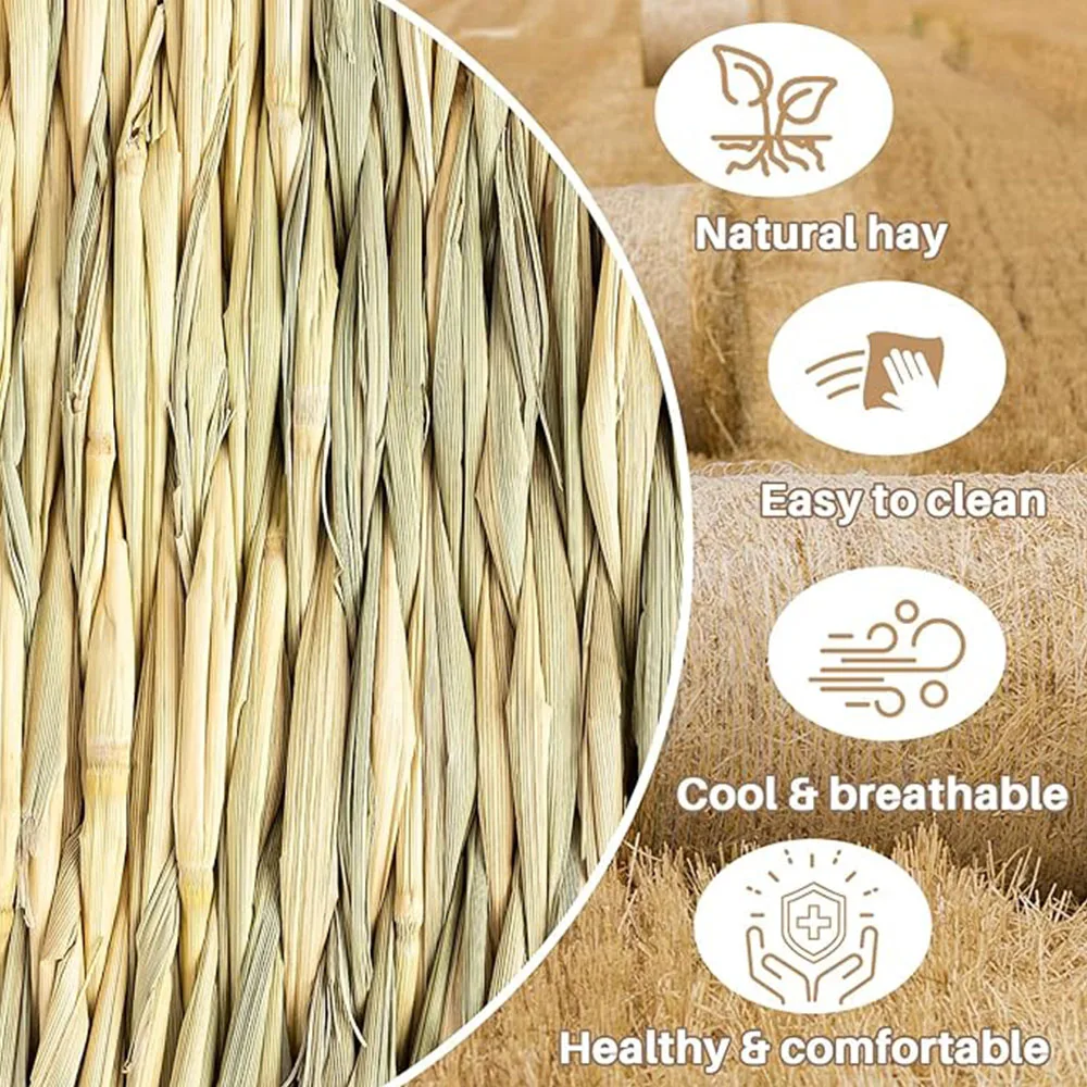 Conejo mascota estera para masticar Animal PEQUEÑO estera de heno tejida casa de paja Natural jaula accesorios para conejillo de indias Chinchilla hámster rata - imagen 5