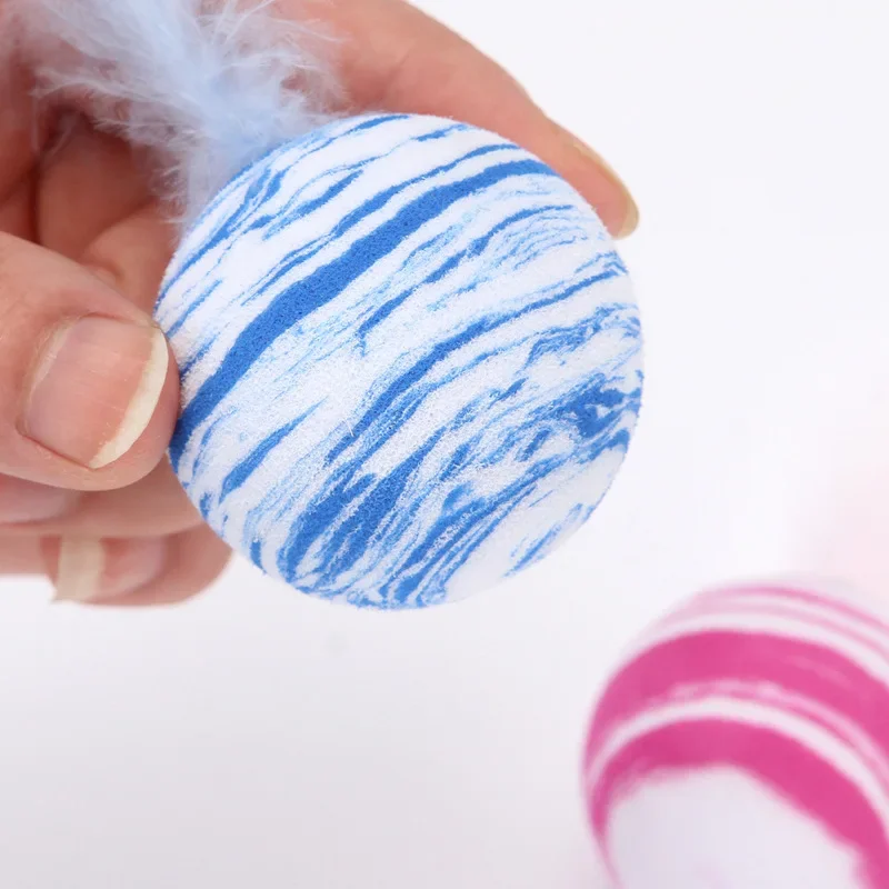 Bola de juguete para gatos, divertido juguete para gatos con plumas, bola de estrella más pelota de espuma de plumas, juguetes interactivos de peluche, suministros para mascotas, juguete Katten - imagen 4
