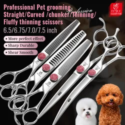 Juego de tijeras grooming para perros y gatos: rectas, curvadas y desfiladoras
