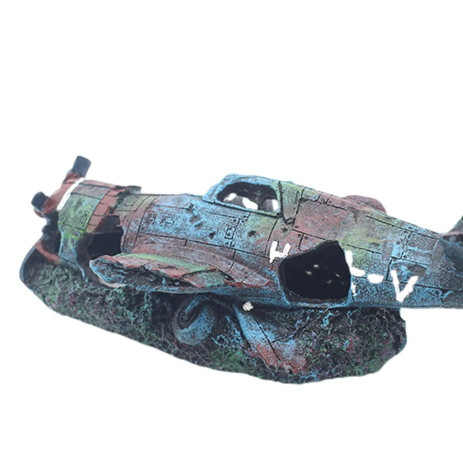 Airplane Wreck Aquarium Decoration Betta Cave Prawn Habitat,Breeding Area,Wreckage Decor,Fish Tank Ornament House for Fish