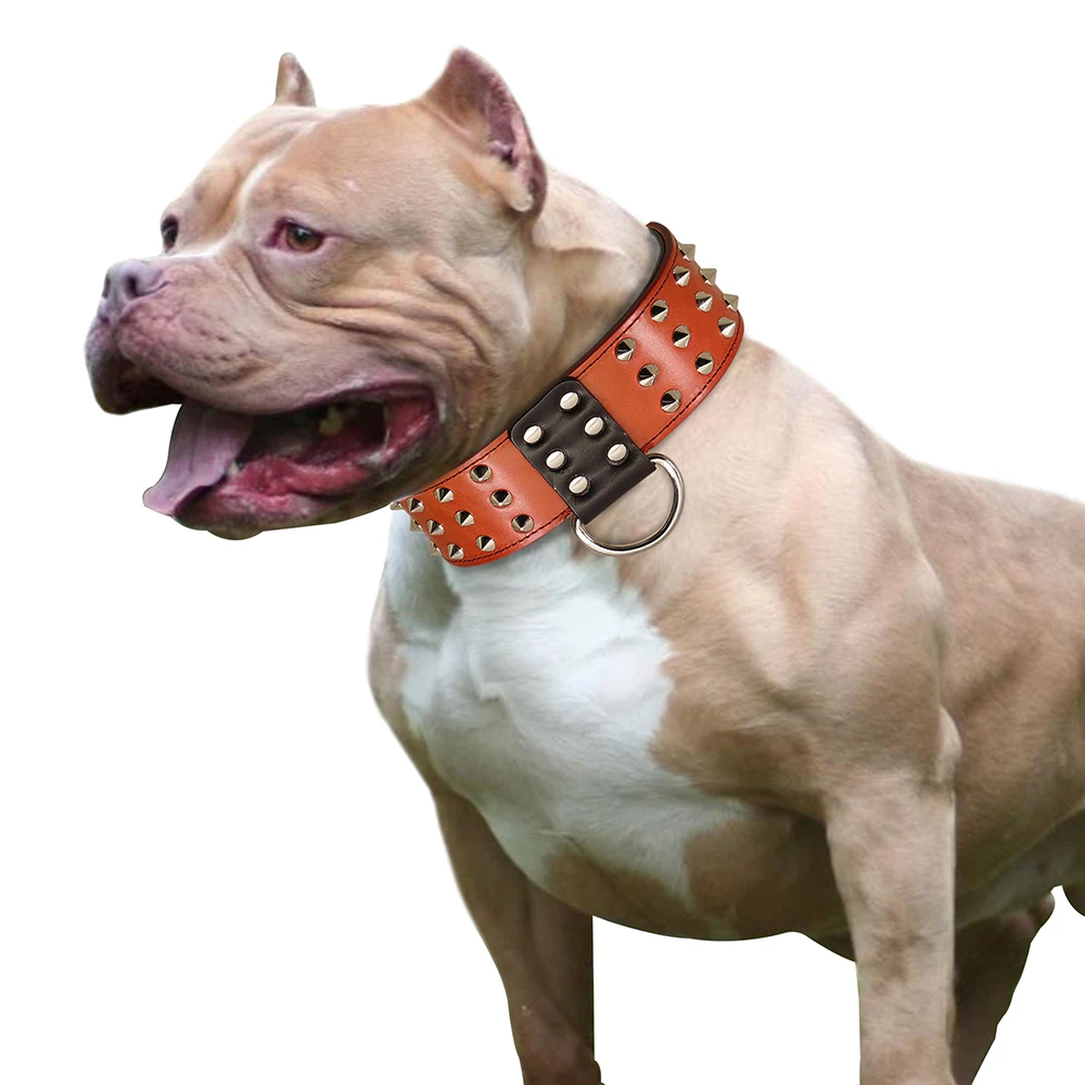 Collar de piel auténtica para perro grande y mediano, Collar con tachuelas, ajustable, duradero, Pitbull - imagen 5