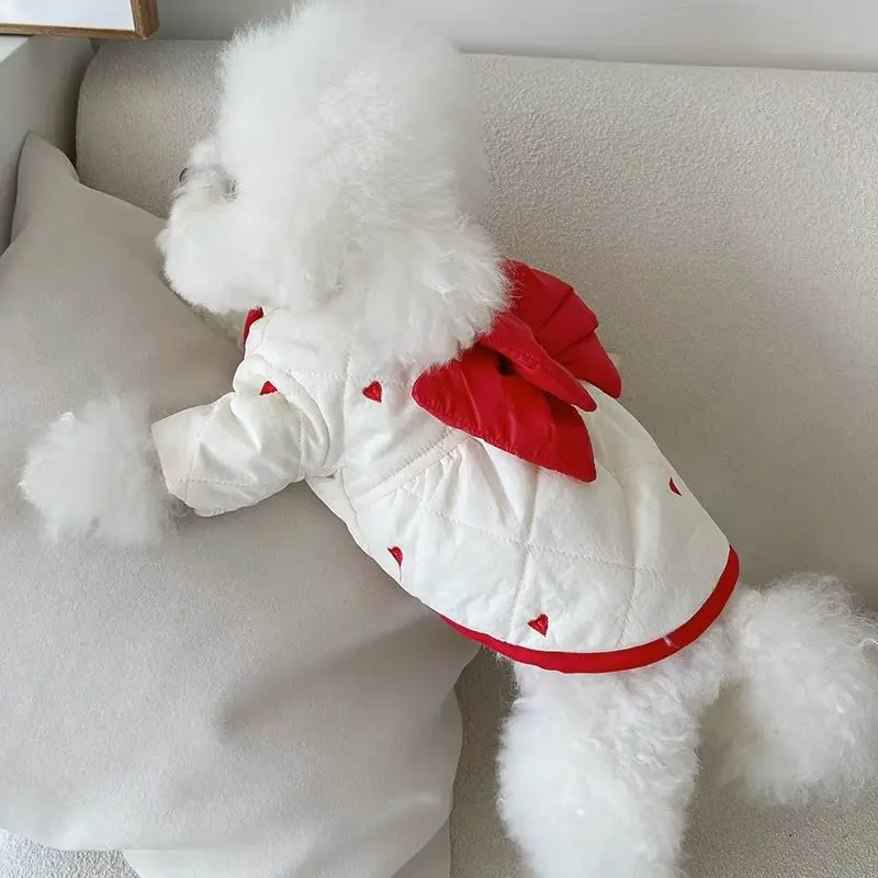 Ropa de algodón de felpa para mascotas, abrigo de botón de tiro con lazo, oso de peluche, perro, gato, falda, ropa para perros, ropa para cachorros, nuevo estilo, otoño, invierno - imagen 4