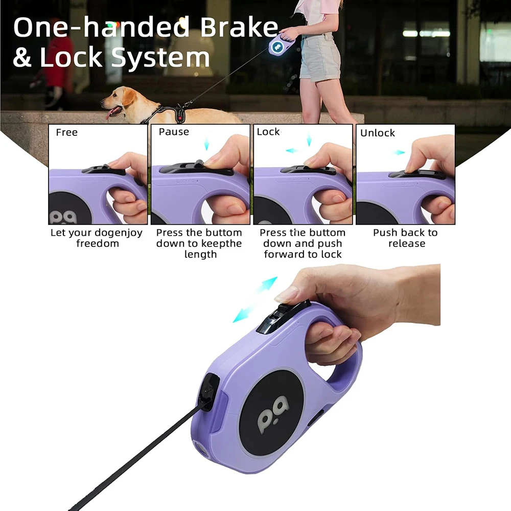 Correa retráctil automática para perros grandes, 5M, iluminación LED para perros medianos y grandes, cuerda de plomo de nailon duradera para caminar, correas para mascotas - imagen 2