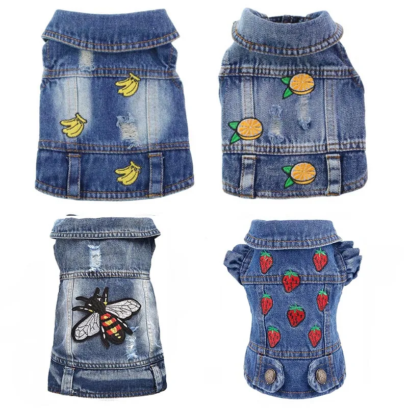 Abrigo vaquero para perros con bordado elegante - ropa de primavera