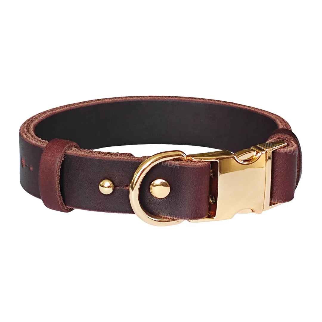 Collar de cuero genuino para mascotas, correa ajustable para el cuello para perros y gatos con hebilla de latón, Collar para mascotas duradero y elegante de cuero real de primera calidad