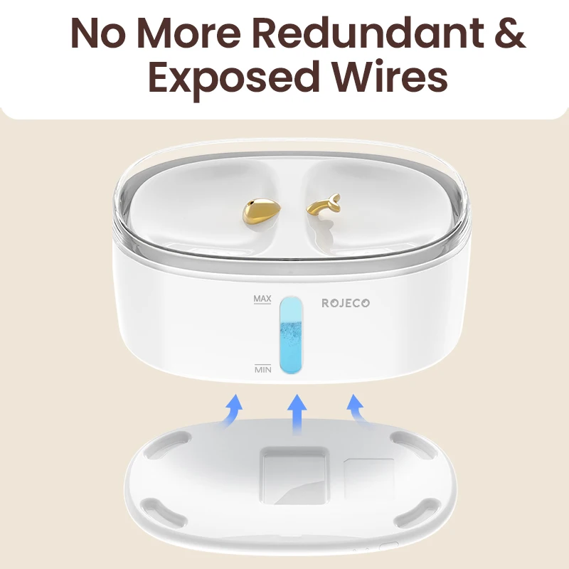 ROJECO 2.5L automático doble fuente de agua para mascotas dispensador de agua inteligente con filtro para 2 gatos bebedero de acero inoxidable para perros con bomba - imagen 4