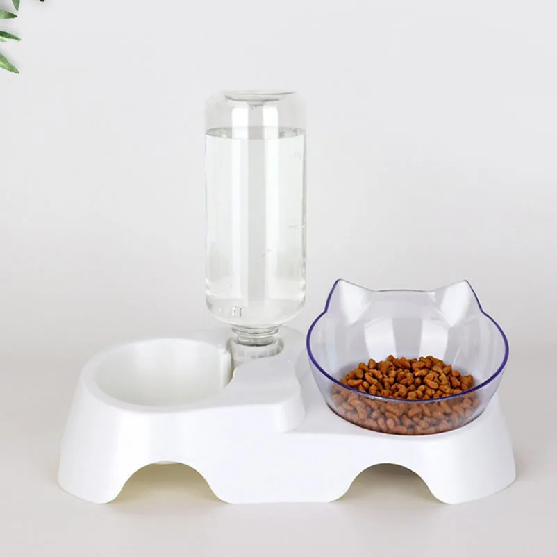 Cuenco de agua potable automático para mascotas, cuenco para beber de agua viva sin preocupaciones para gatos, cuenco transparente con protección para el cuello inclinado - imagen 5