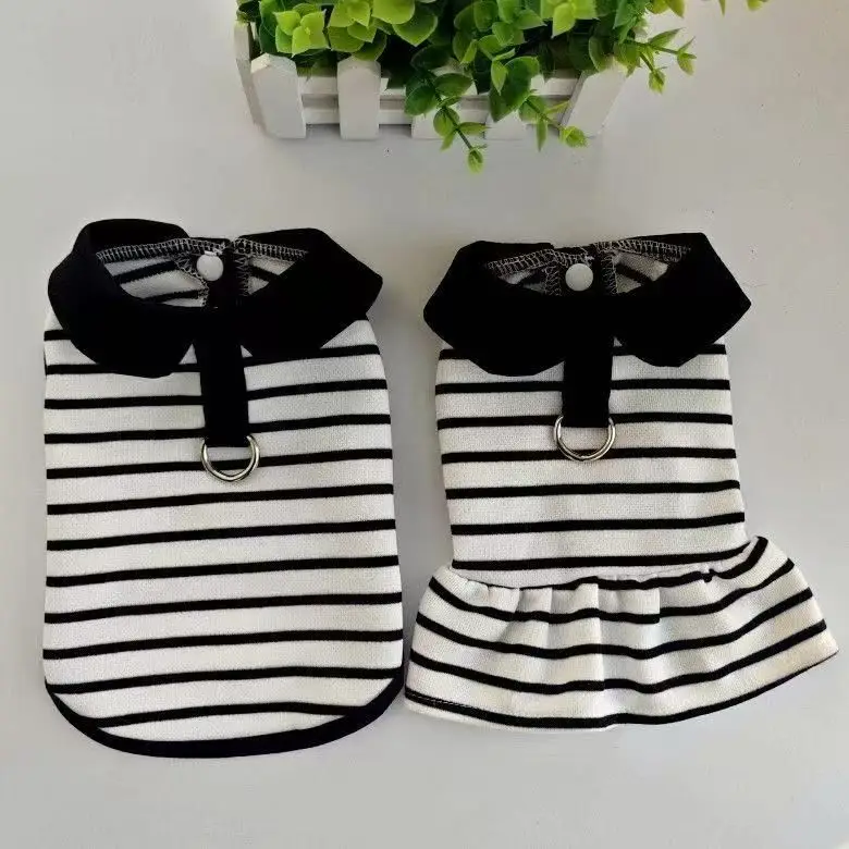 Ropa para mascotas de primavera y verano, camisetas clásicas a rayas para perros, bonito vestido para gatitos, ropa para parejas de mascotas para perros pequeños - imagen 4