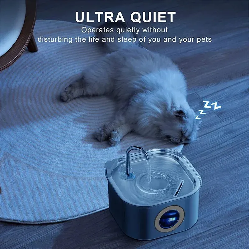 Fuente de agua para mascotas de gran capacidad de 108oz/3,2 L, fuente para gatos ultra silenciosa de acero inoxidable, dispensador de agua automático con ventana - imagen 3