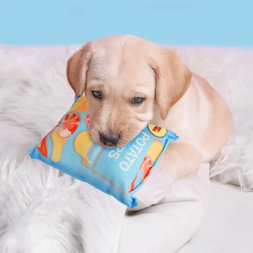 Muñecas de entrenamiento de juguete para perros con sonido, entretenimiento para mascotas, patatas fritas, almohada rellena, pan de gato simulado, juguetes interactivos para masticar - imagen 2