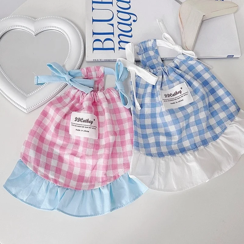 Vestido de princesa para perros, ropa de verano para perros, falda de princesa a cuadros a la moda para cachorros, bonito vestido con tirantes para gatos, chaleco con tirantes para mascotas, trajes para perros