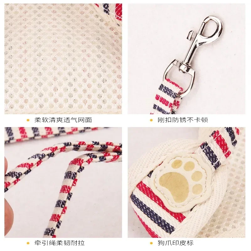 Arnés ajustable para cachorros y gatos, conjunto de correa, chaleco para el pecho para mascotas, cuerda de tracción para perros pequeños, cuerda para correr al aire libre para animales - imagen 4