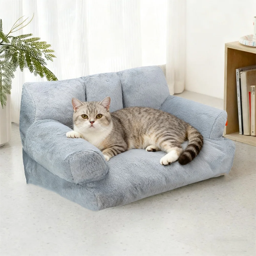 Sofá cama de felpa para gatos, sofá suave y acogedor para mascotas, ideal para gatos, perfecto para mascotas pequeñas para dormir y jugar - imagen 5