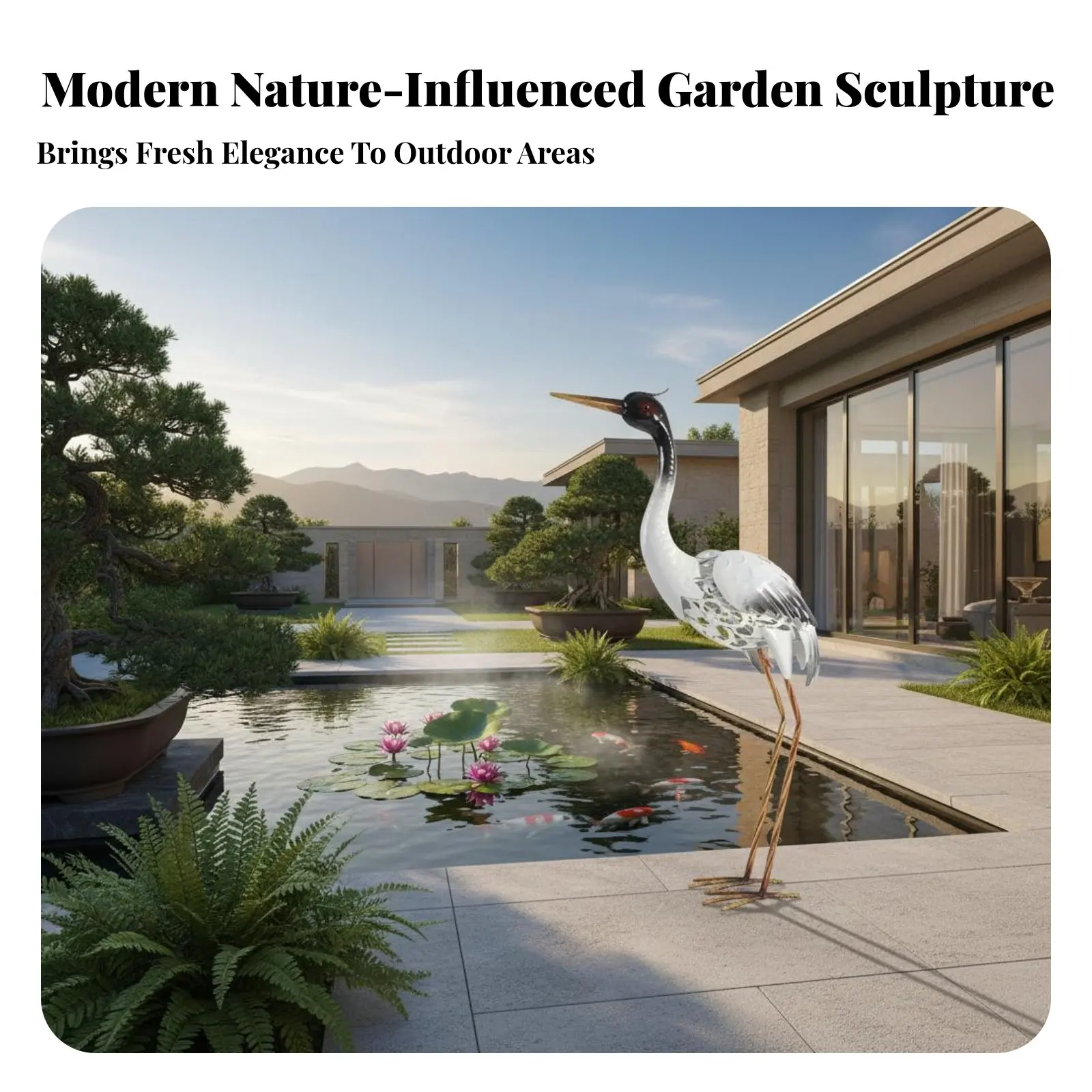 Grulla de jardín decorativa – Resistente a la intemperie - imagen 4