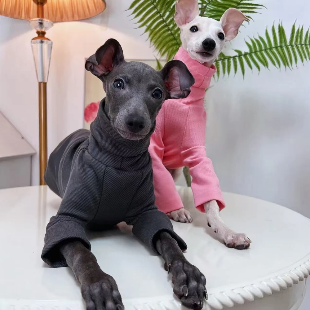 Ropa para perros galgo italiano, camiseta de cuello alto para Whippet, pijamas de algodón suaves de manga larga, abrigo rosa para Whipbit - imagen 2