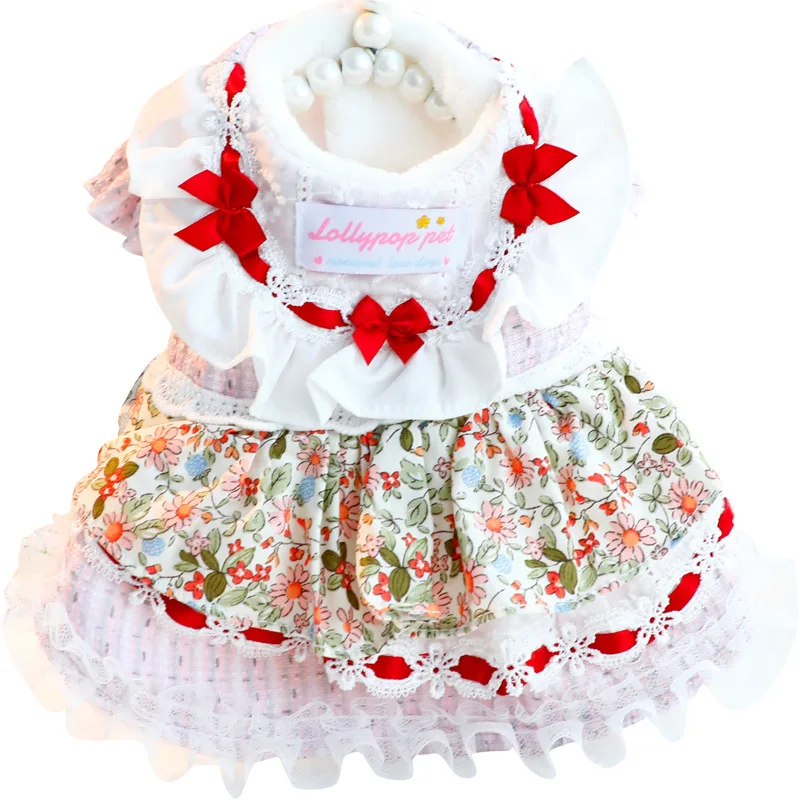 Otoño Invierno abrigo para mascotas princesa Floral falda de encaje Lolita con tul, vestido para perros pequeños gatos - imagen 5