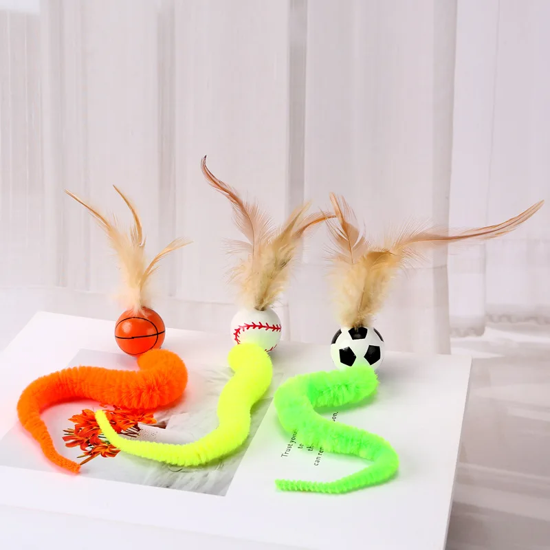 Juguetes interactivos para gatos, pelota que rebota de plumas coloridas, suministros para mascotas, rompecabezas para gatitos, juguete de pelota para gatos de interior - imagen 4