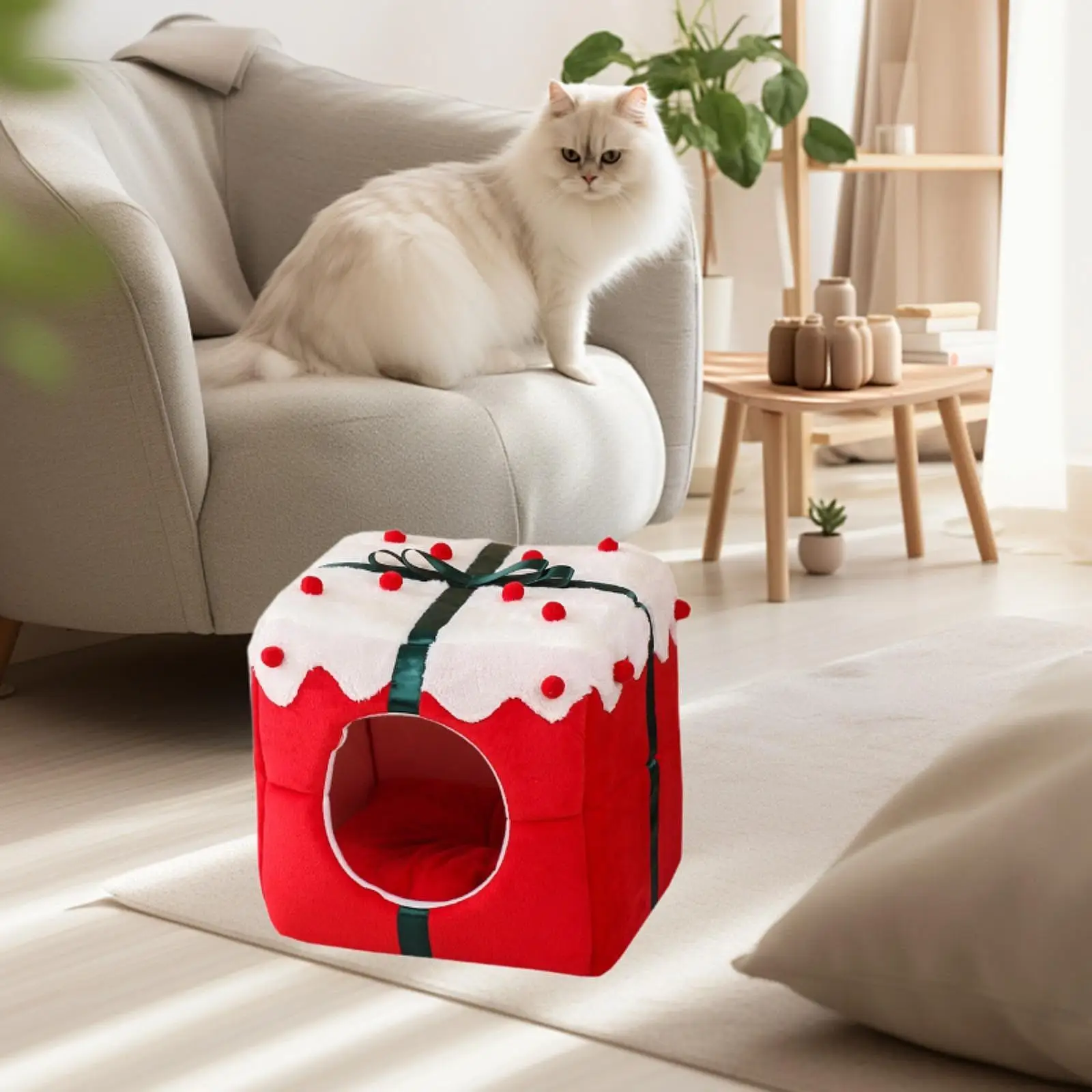 Cat Bed for Indoor Cats Cat Bed Cave Anti Slip Christmas Decor Comfortable Cat House Semi Enclosed Cat Nest for Kitten Kitty