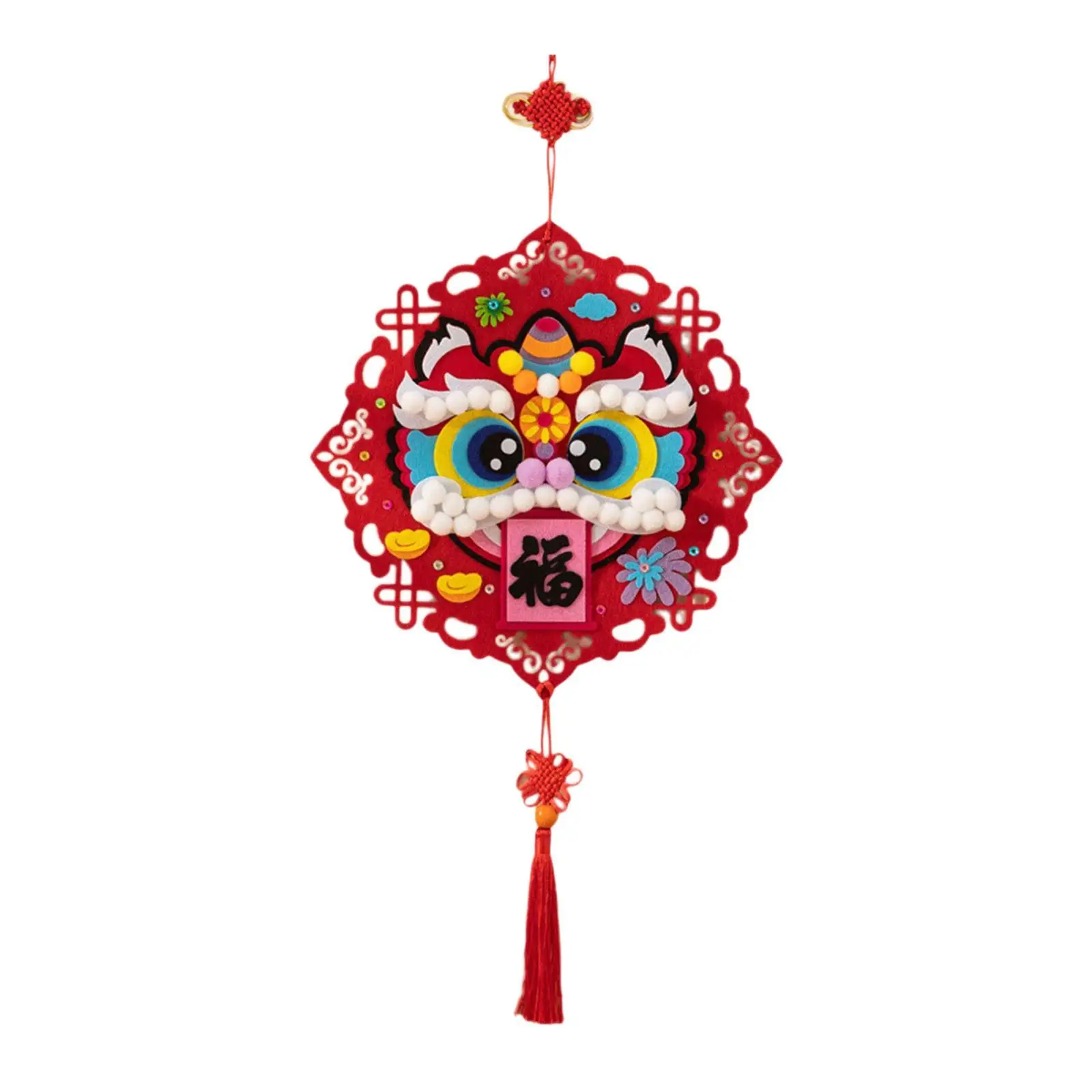 Lion Dance Sticker Animal Sewing Craft Kit Fabric Wood DIY Set for New Year Festival Home Decor