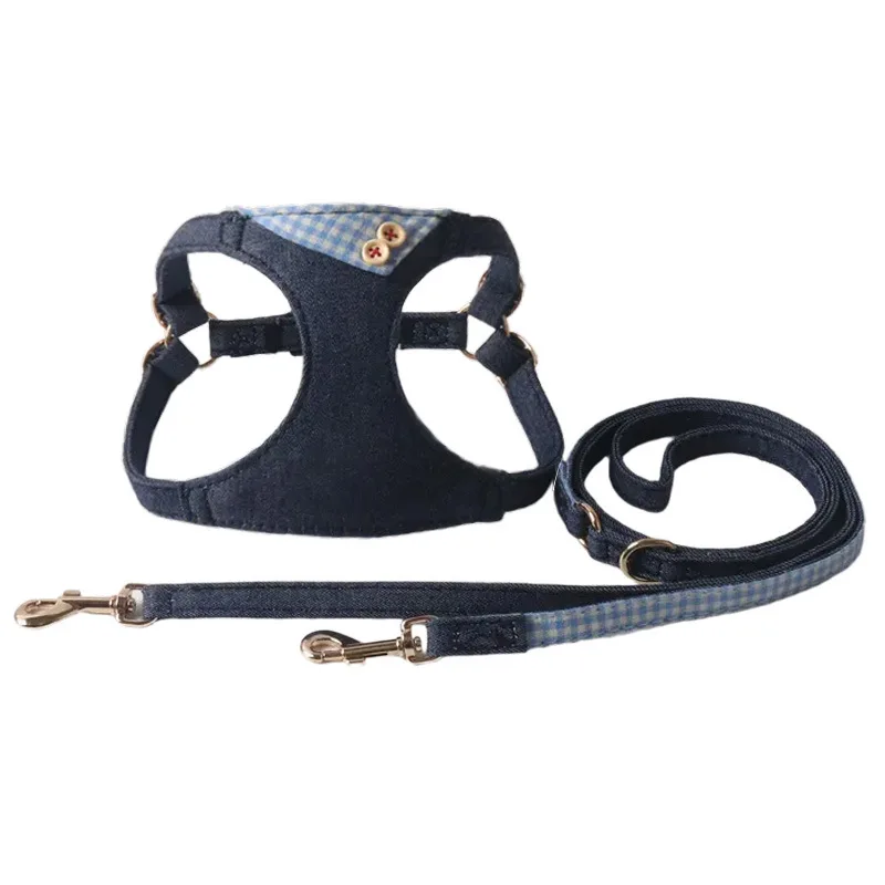 Arnés de algodón a cuadros para mascotas con juego de correa para gatos, chaleco ajustable para perros pequeños con correa, arnés ligero para cachorros con cables - imagen 4