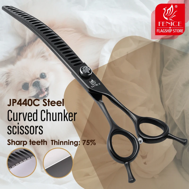 Fenice JP440C tijeras profesionales de peluquería canina negra de acero, tijeras rectas más delgadas y curvas para el cuidado de mascotas - imagen 2