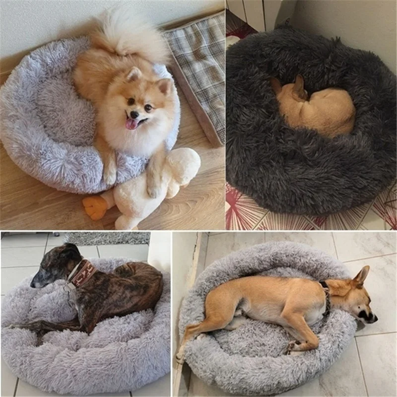 Cama redonda XXL de felpa con forma de donut para mascotas, cálida para invierno para perros y gatos grandes, alfombra suave y tranquilizadora para sofá para animales pequeños a medianos - imagen 5