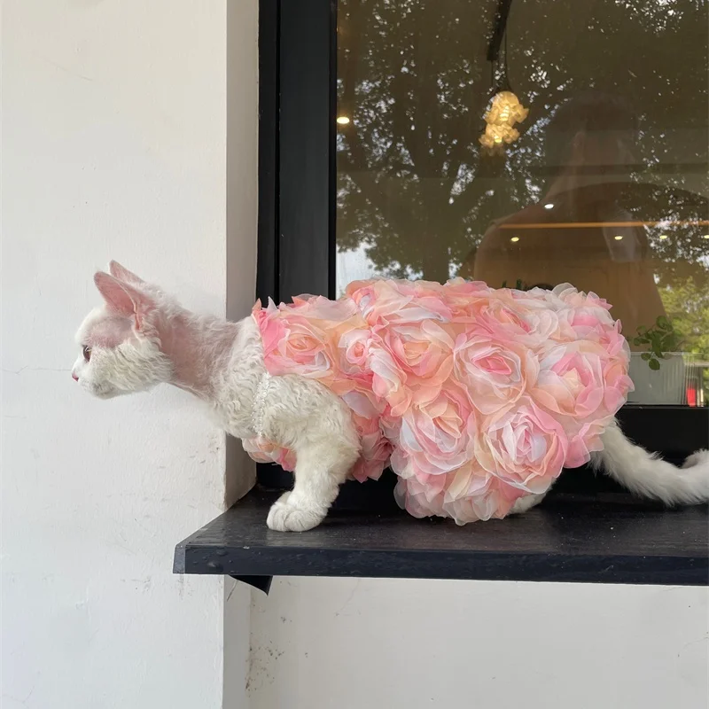Vestido de princesa rosa de verano para gatitos, vestidos veraniegos suaves y transpirables de doble capa para disfraz de fiesta Devon Rex para gato Sphynx - imagen 4