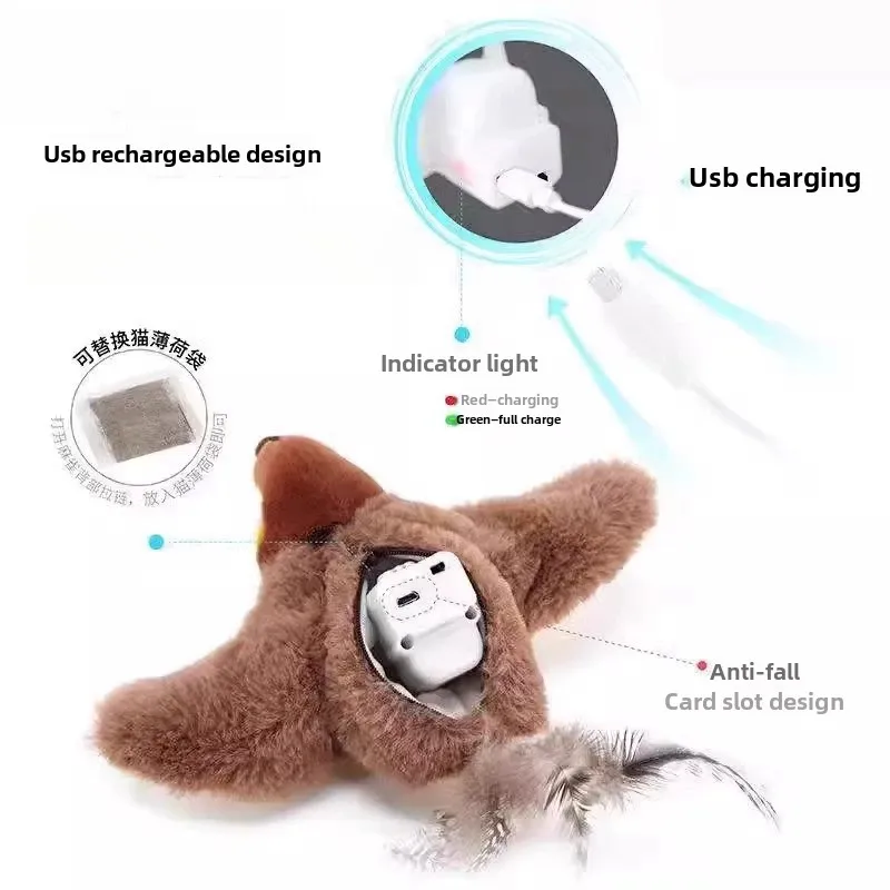 Simulación eléctrica aleteo pájaro gato perro juguete Chirp mascota pájaro interactivo juguete de peluche productos suministros cazador gatito Accesorios - imagen 5
